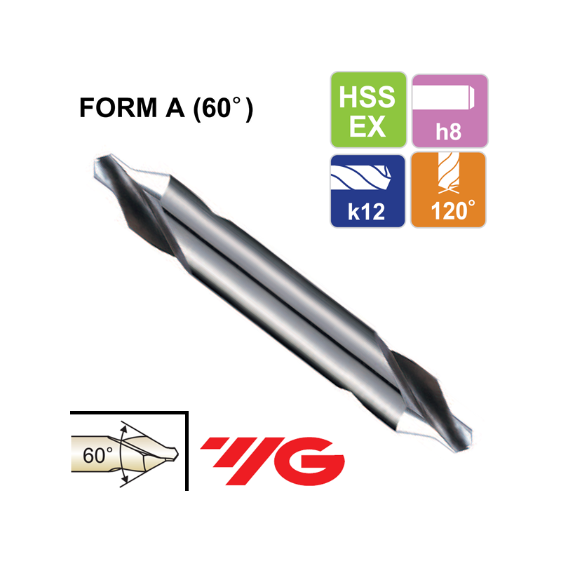 Broca de Centrar 60º HSS-EX, Tipo A Serie Extra Larga