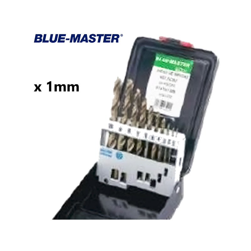 Set de Brocas en intervalos de Ø 1-10 x 1 mm DIN338 HSSCo5%  BLUE-MASTER