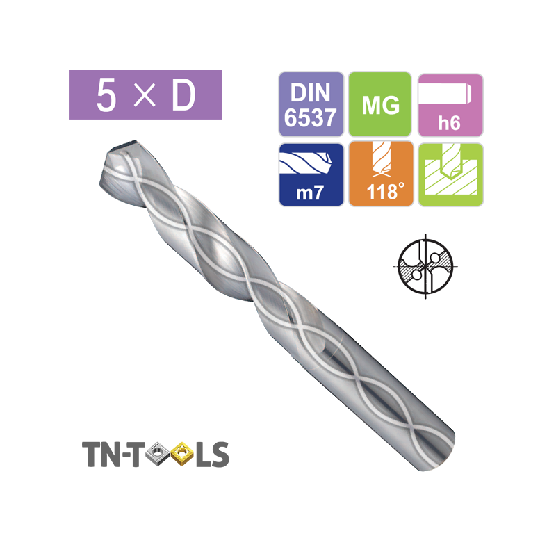 Broca Metal Duro 5 x D Refrigerada Aluminio YG1 Broca Metal Duro 5 x D Refrigerada Aluminio YG1