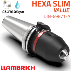 Portabrocas Llambrich HEXA SLIM Value SK DIN69871 de Súper Precisión con cono integrado, cuerpo reducido y Llave Torx