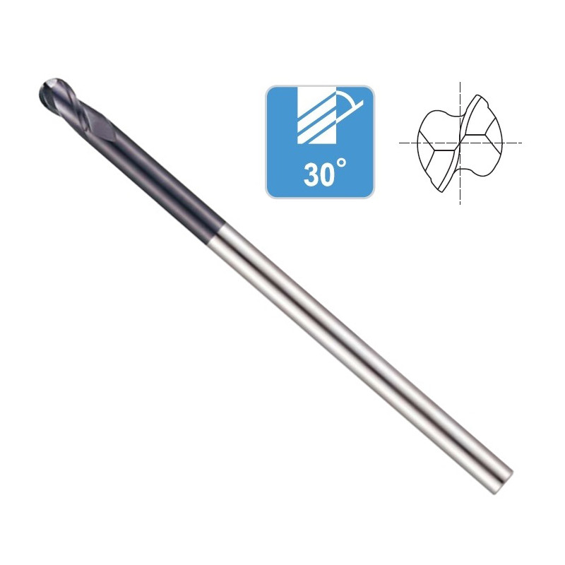 Fresa Metal Duro Esférica Copiado Extra Larga 2 Cortes Recubrimiento TiCN 56HRC Fresa Metal Duro Esférica Copiado Extra Larga 2 Cortes Recubrimiento TiCN 56HRC