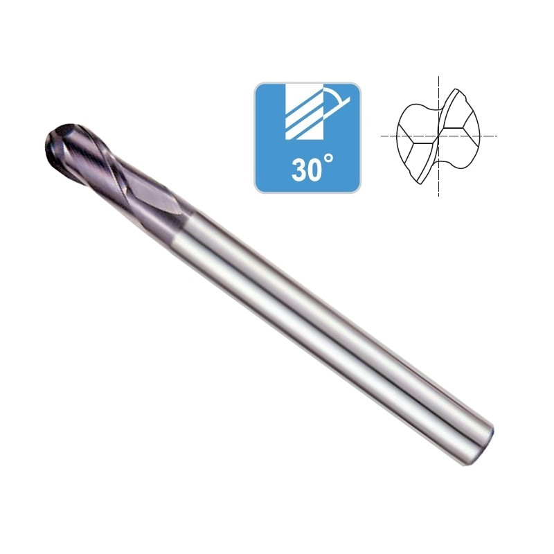 Fresa Metal Duro Esférica Copiado Larga 2 Cortes Recubrimiento TiCN 56HRC Fresa Metal Duro Esférica Copiado Larga 2 Cortes Recubrimiento TiCN 56HRC