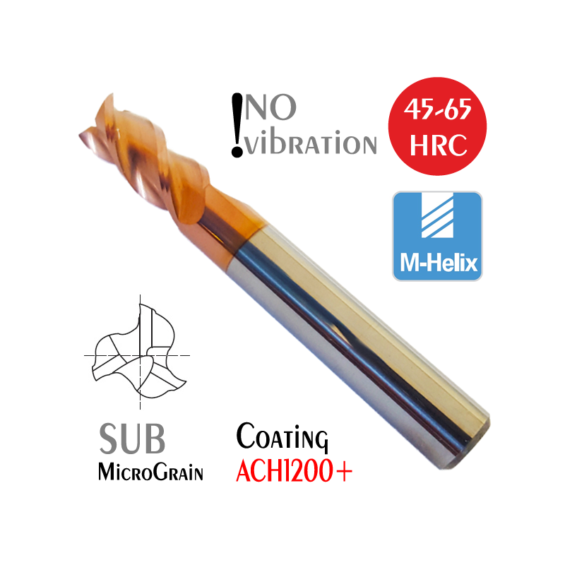 Fresa Metal Duro 3 Cortes Recubrimiento ACH 45-65 HRC Hélice Variable de Corte Reforzado Antivibratoria