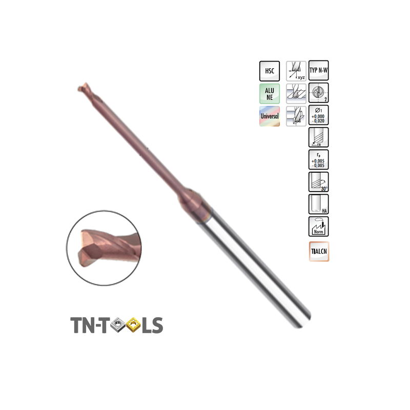 Miniature Carbide Milling Cutter 2 Cuts Torica Helix 30º Miniature Carbide Milling Cutter 2 Cuts Torica Helix 30º