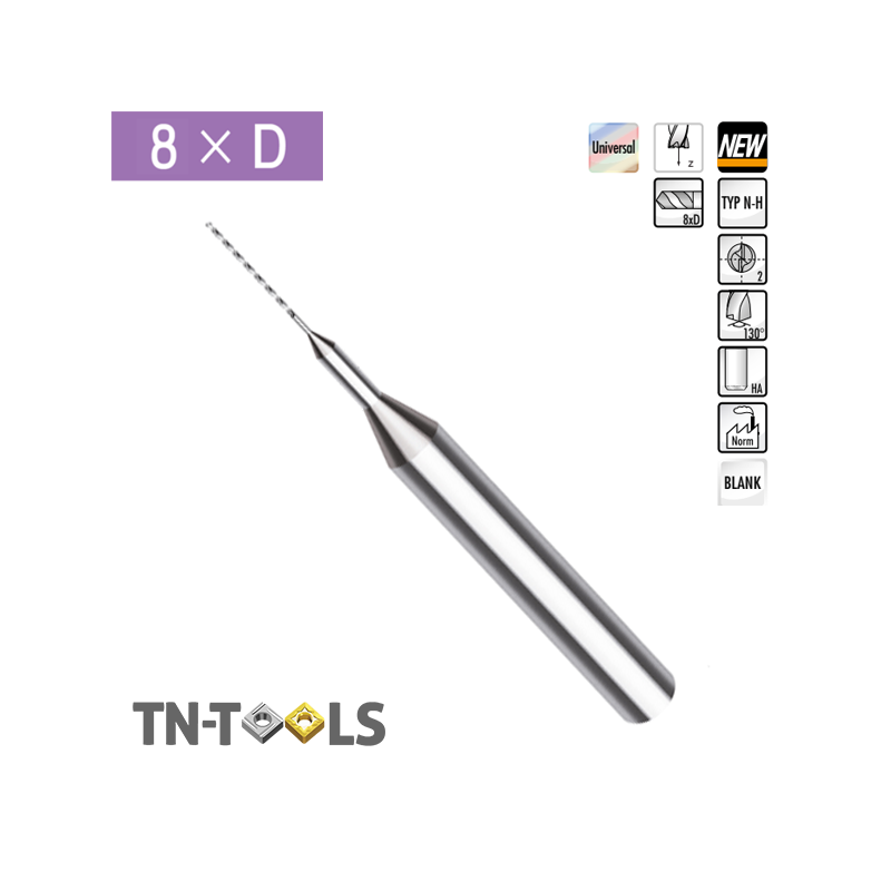 Micro Broca Metal Duro 8 x D de 2 Cortes