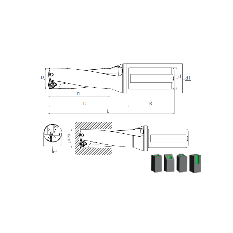 indexable Drill Holder 3xD with insert WCM..