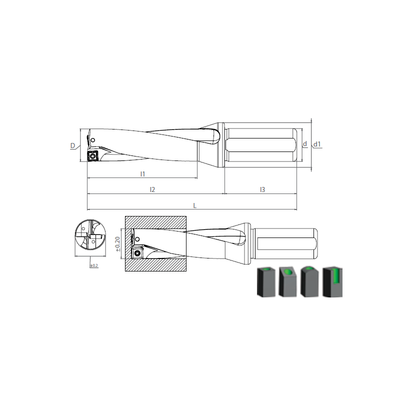 indexable Drill Holder 2xD with insert SPMG..