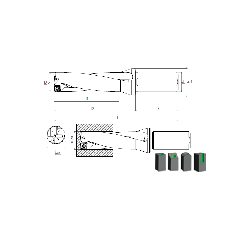 indexable Drill Holder 3xD with insert SOMT..