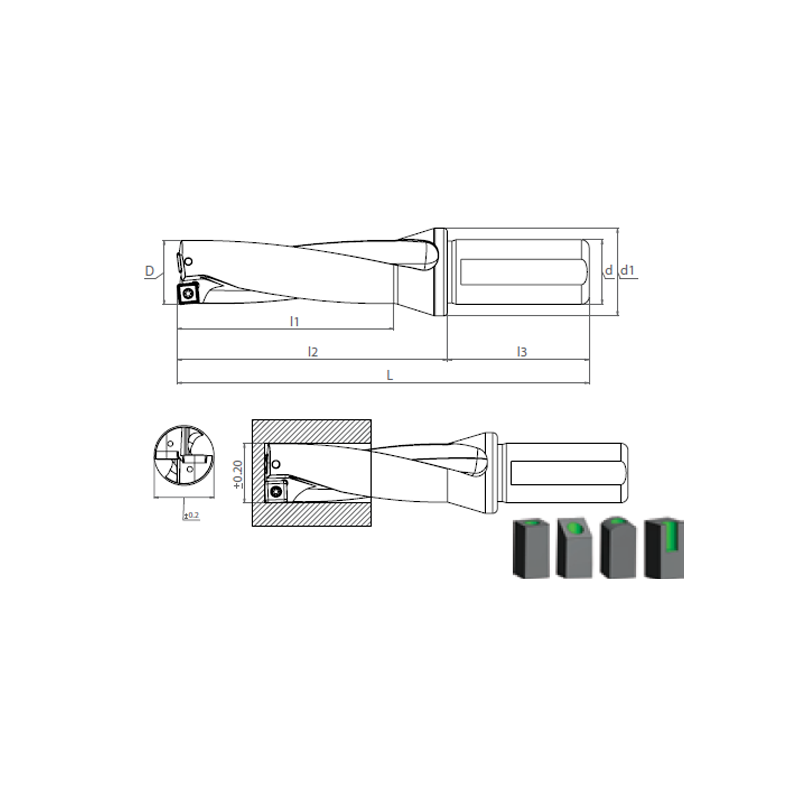 indexable Drill Holder 3xD with insert SOMX..