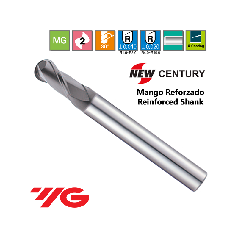 YG1-NEW CENTURY Fresa Metal Duro2 Cortes Esferica Recubrimiento X-Coating YG1-NEW CENTURY Fresa Metal Duro2 Cortes Esferica Recubrimiento X-Coating