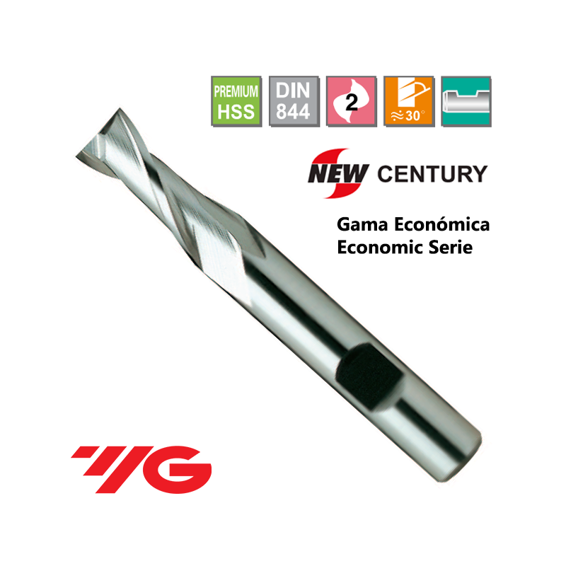 YG1-New Century Gama Economica Fresa Premium HSS 2 Cortes Larga 