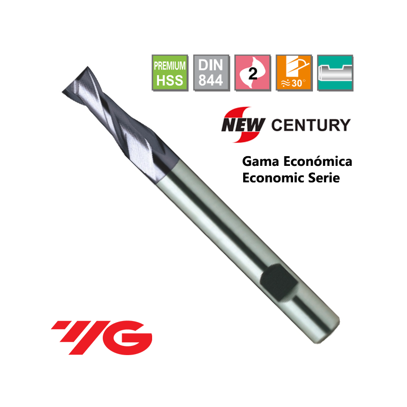 YG1-New Century Gama Economica Fresa Premium HSS 2 Cortes Larga Recubrimiento X-Coating
