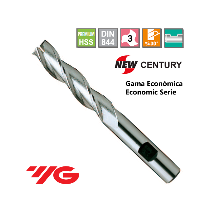 YG1-New Century Gama Economica Fresa Premium HSS 3 Cortes Larga  