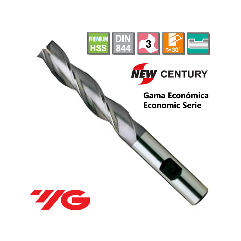 YG1-New Century Gama Economica Fresa Larga Premium HSS 3 Cortes  Recubrimiento TIAIN 