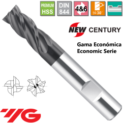 YG1-New Century Gama Economica Fresa Premium HSS 4 Cortes Recubrimiento X-Coating