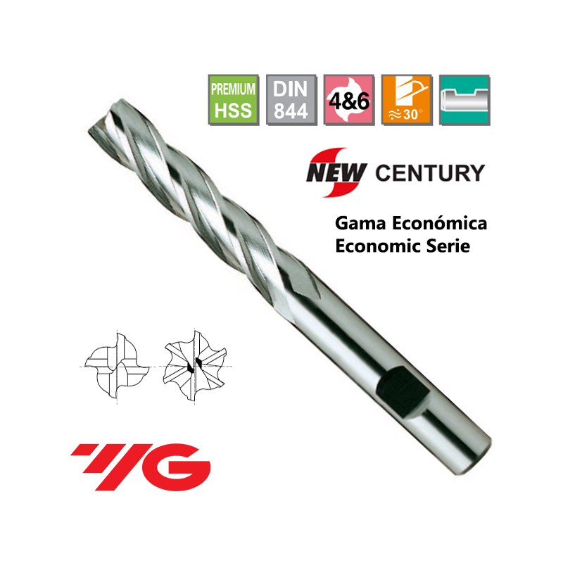 YG1-New Century Gama Economica Fresa Premium HSS 4 Cortes Larga