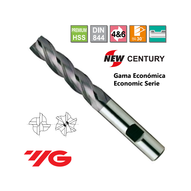 YG1-New Century Gama Economica Fresa Premium HSS 4 Cortes Larga Recubrimiento X-Coating