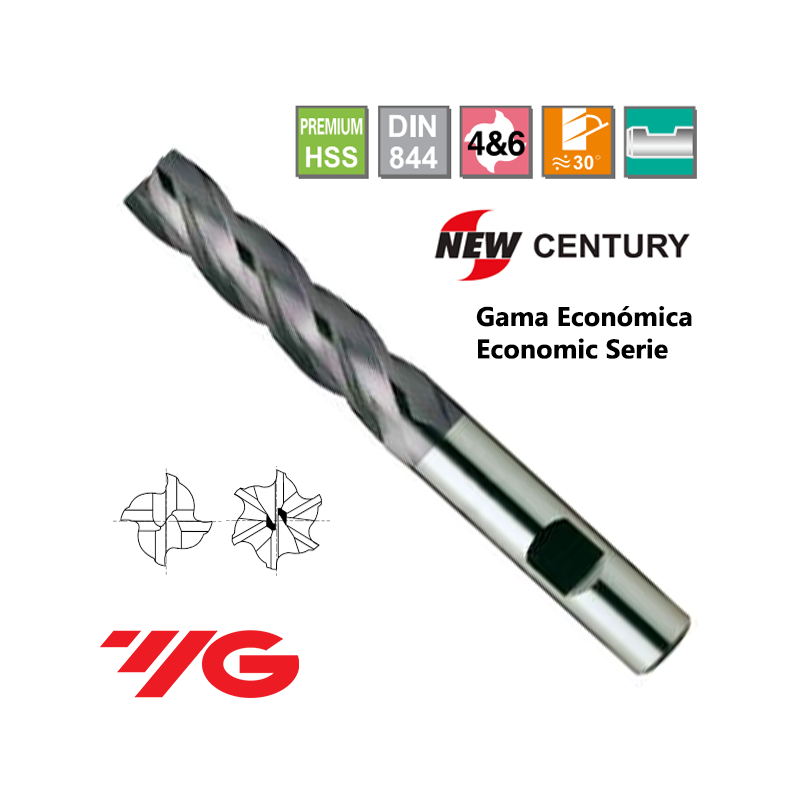 YG1-New Century Gama Economica Fresa Premium HSS 4 Cortes Larga Recubrimiento TiAlN