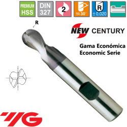 YG1-New Century Gama Economica Fresa Premium HSS 2 Cortes Esferica Recubrimiento X-Coating