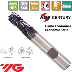 YG1-New Century Gama Economica Fresa Premium HSS desbaste Grueso Z3-6 Recubrimiento TiAIN