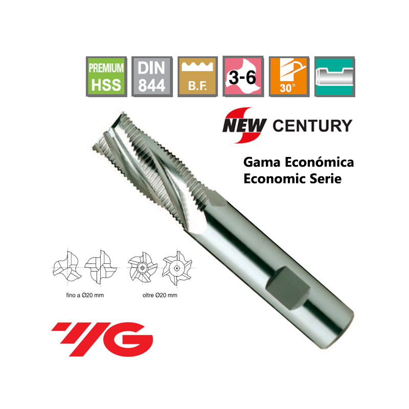 YG1-New Century Gama Economica Fresa Premium HSS desbaste Fino Z3-6 