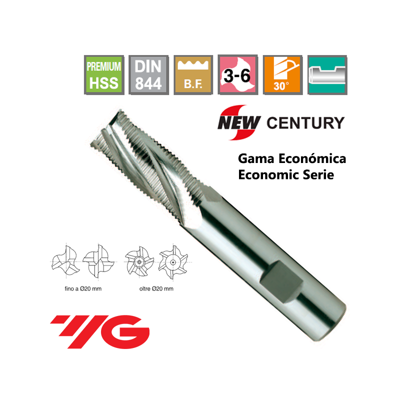 YG1-New Century Gama Economica Fresa Premium HSS desbaste Fino Z3-6 YG1-New Century Gama Economica Fresa Premium HSS desbaste Fino Z3-6