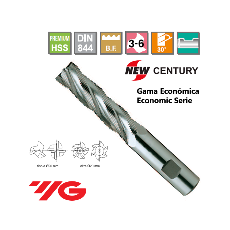 YG1-New Century Gama Economica Fresa Larga Premium HSS desbaste Fino Z3-6 YG1-New Century Gama Economica Fresa Larga Premium HSS desbaste Fino Z3-6