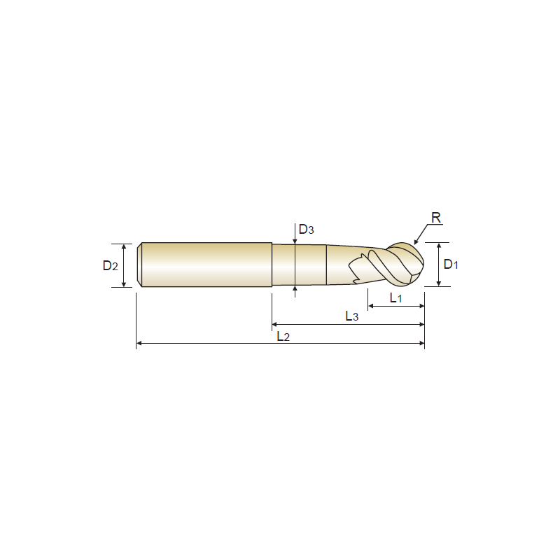 YG1 Fresa Metal Duro Esférica 2 Cortes 50º Aluminio