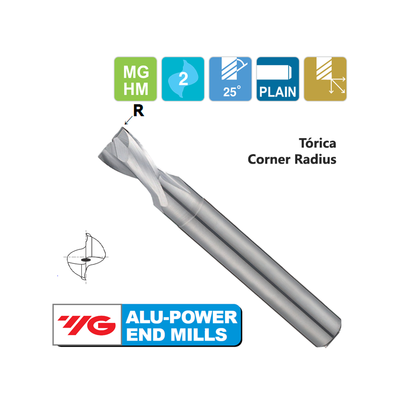 YG1 Fresa Metal Duro 2 Cortes Aluminio YG1 Fresa Metal Duro 2 Cortes Aluminio