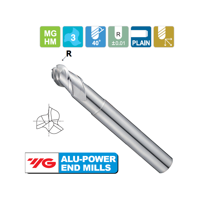 YG1 Fresa Metal Duro Esférica3 Cortes 40º Aluminio YG1 Fresa Metal Duro Esférica3 Cortes 40º Aluminio