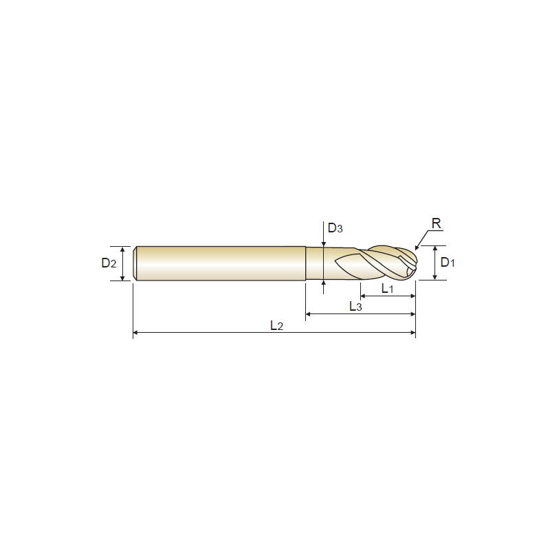 YG1 Fresa Metal Duro Esférica3 Cortes 40º Aluminio