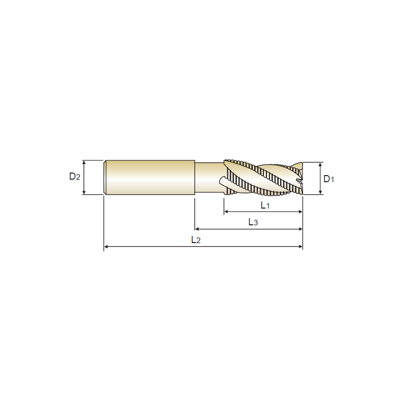 YG1 Fresa Metal Duro 3 Cortes desbaste Grueso Aluminio Cuello Rebajado