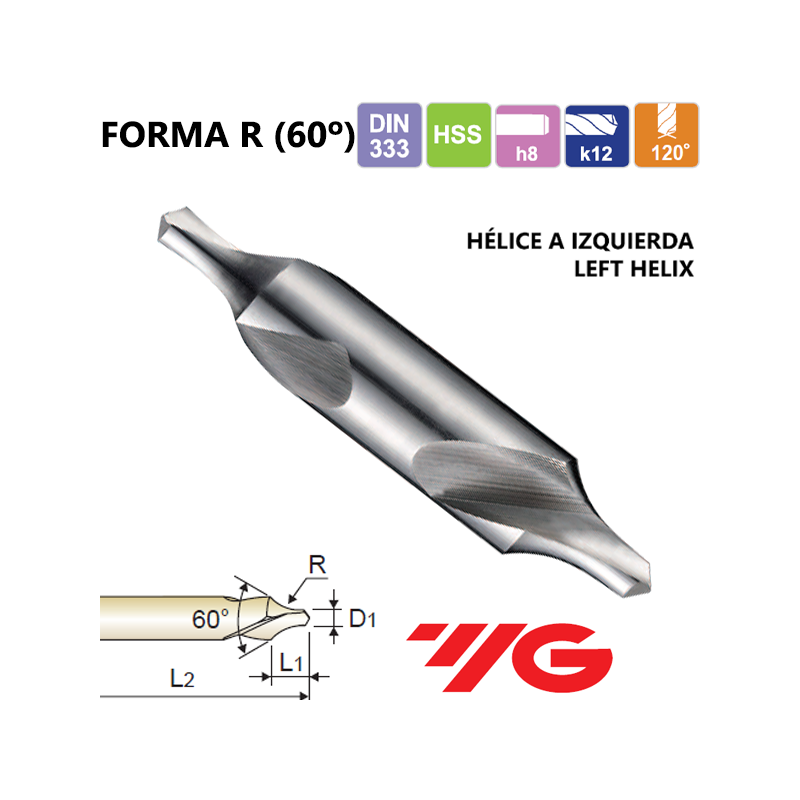 Broca de Centar a Izquierdas 60º HSS, Tipo R