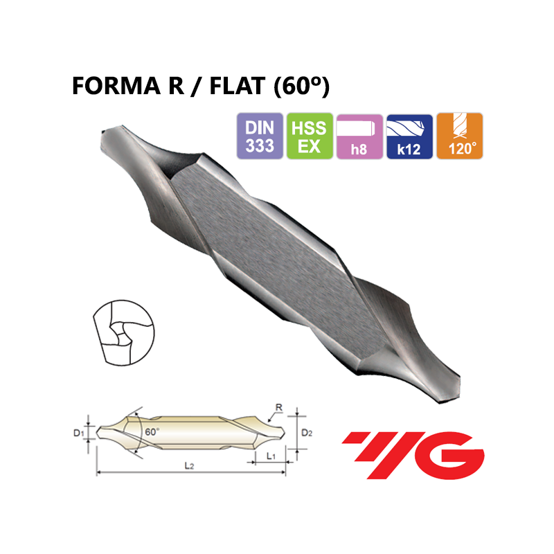 Broca de Centar 60º HSSEX, Tipo R / FLAT Broca de Centar 60º HSSEX, Tipo R / FLAT