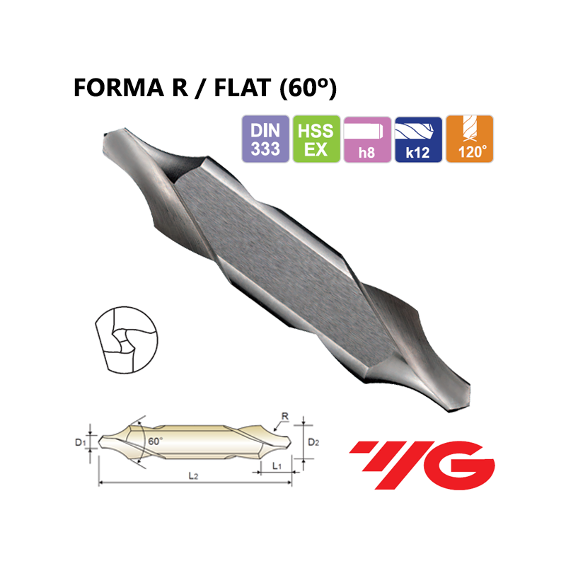 Broca de Centar 60º HSSEX, Tipo R / FLAT
