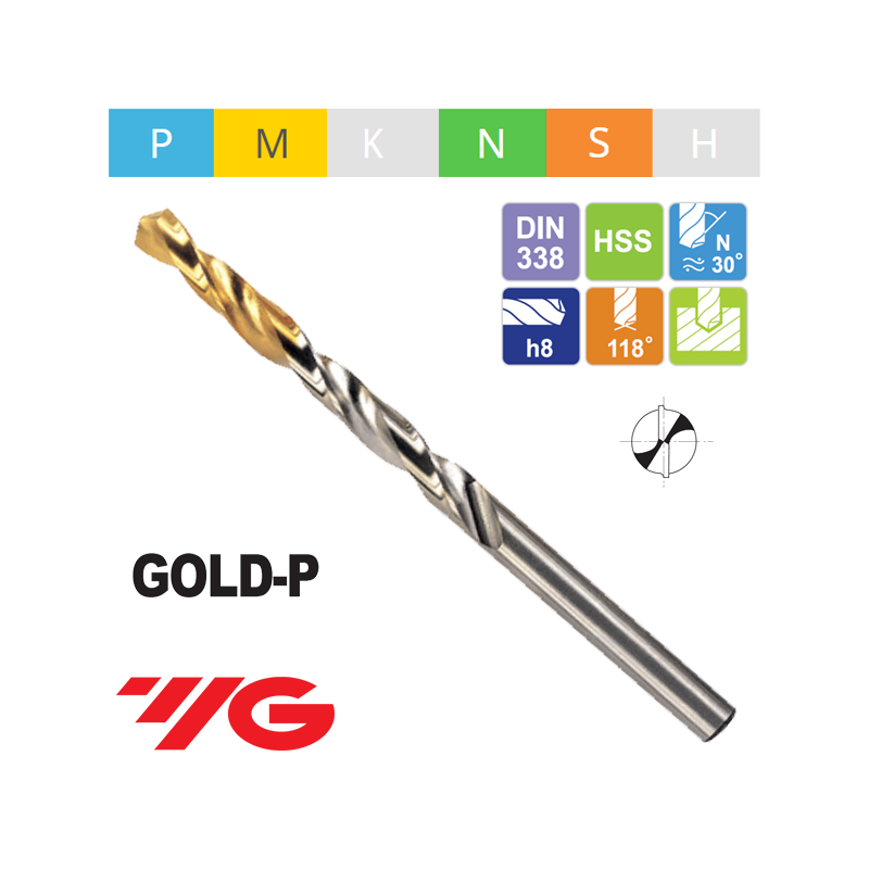 Broca Jobber YG-1 Serie D1GP165 Gold-P HSS Broca Jobber YG-1 Serie D1GP165 Gold-P HSS