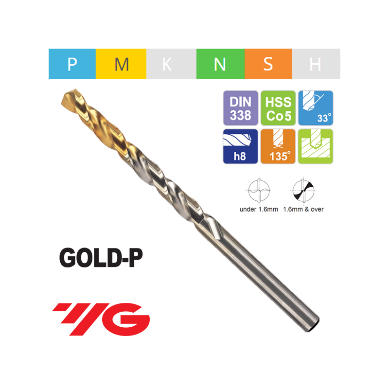 Broca Jobber YG-1 Serie D1GP165 Gold-P HSSCo5 Broca Jobber YG-1 Serie D1GP165 Gold-P HSSCo5