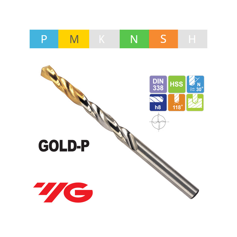 Broca Jobber YG-1 Serie D1GP125 Gold-P HSS Económica Broca Jobber YG-1 Serie D1GP125 Gold-P HSS Económica
