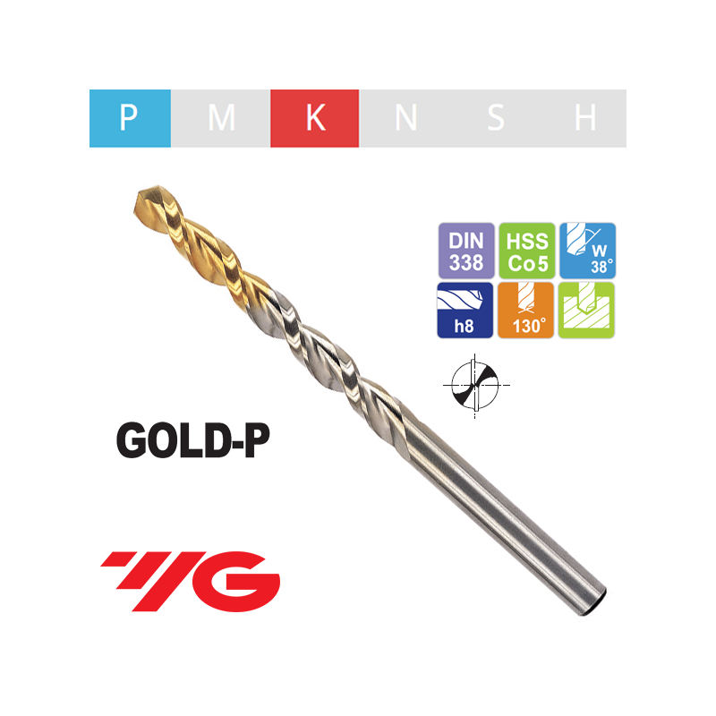 Broca Jobber YG-1 Serie DLGP506 Gold-P HSS AutoCentrante Broca Jobber YG-1 Serie DLGP506 Gold-P HSS AutoCentrante
