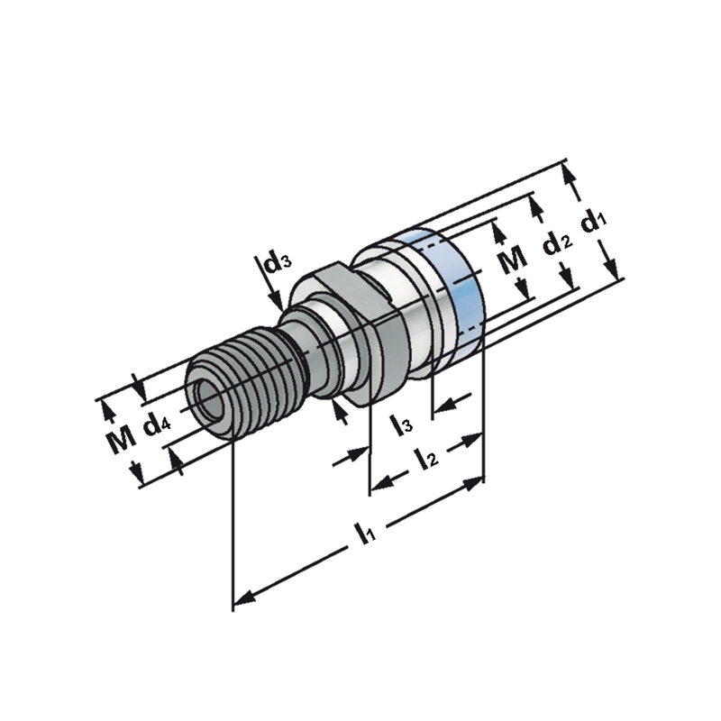 Pull studs M16 with Ott-groove with internal thread and drill through