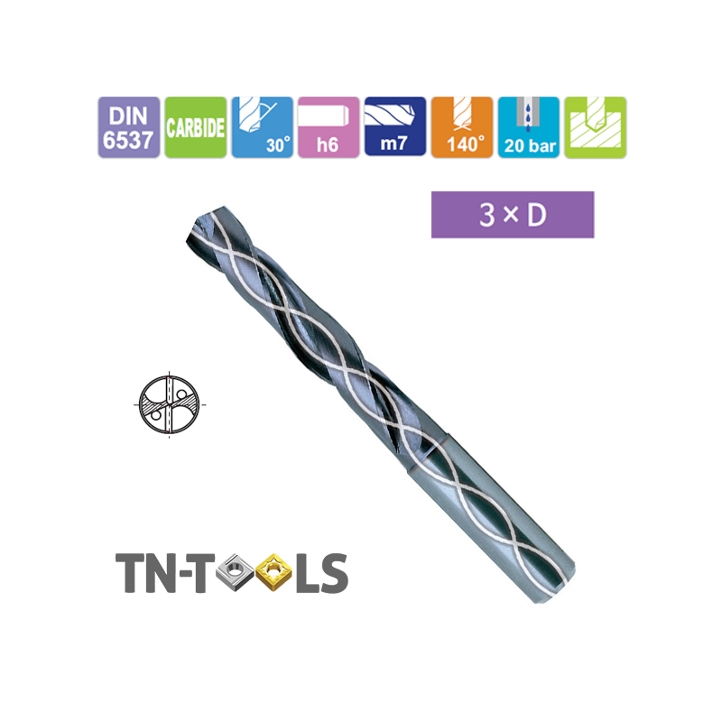 Broca Metal Duro 3 x D Refrigerada Recubrimiento TiAlN Broca Metal Duro 3 x D Refrigerada Recubrimiento TiAlN