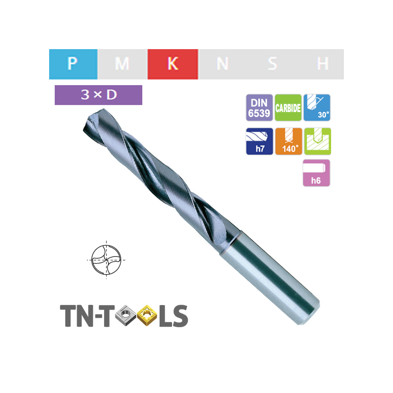 Broca Metal Duro 3 x D Series corta DH423 Recubrimiento TiAIN Broca Metal Duro 3 x D Series corta DH423 Recubrimiento TiAIN