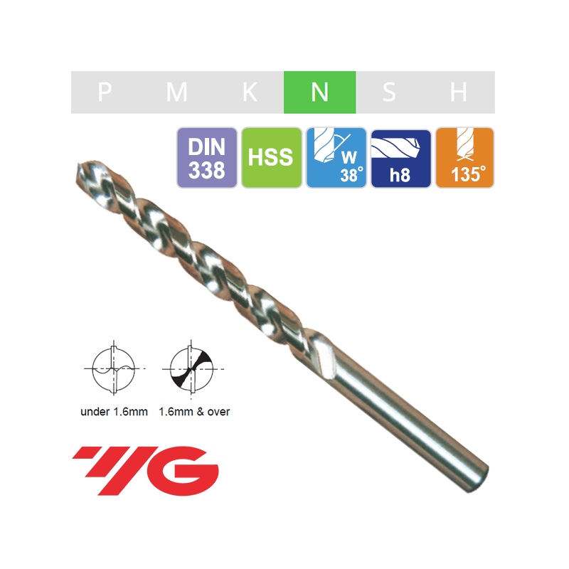 Broca Jobber ALUMINIO HSS-Acabado Brillante D1106 YG1 Broca Jobber ALUMINIO HSS-Acabado Brillante D1106 YG1