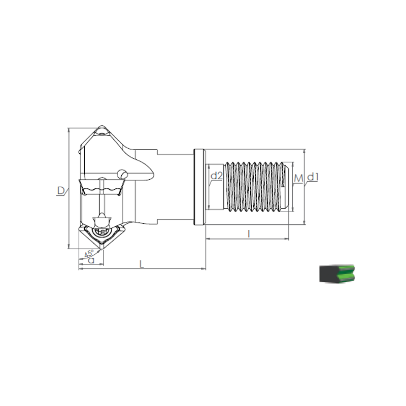 Fresa de escuadrar MT45 SDMT 09T3.. con ángulo 45º Adaptable SDMT 09T3..