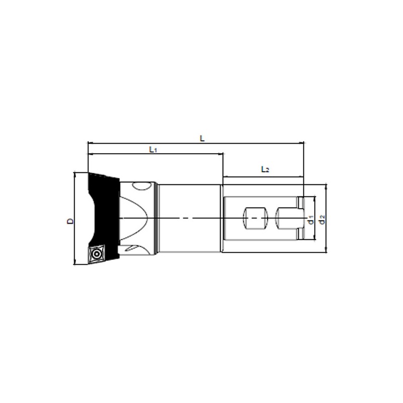 Mill-shaped milling cutter with BKRF 55 / 60 DCM plate. 11T304.