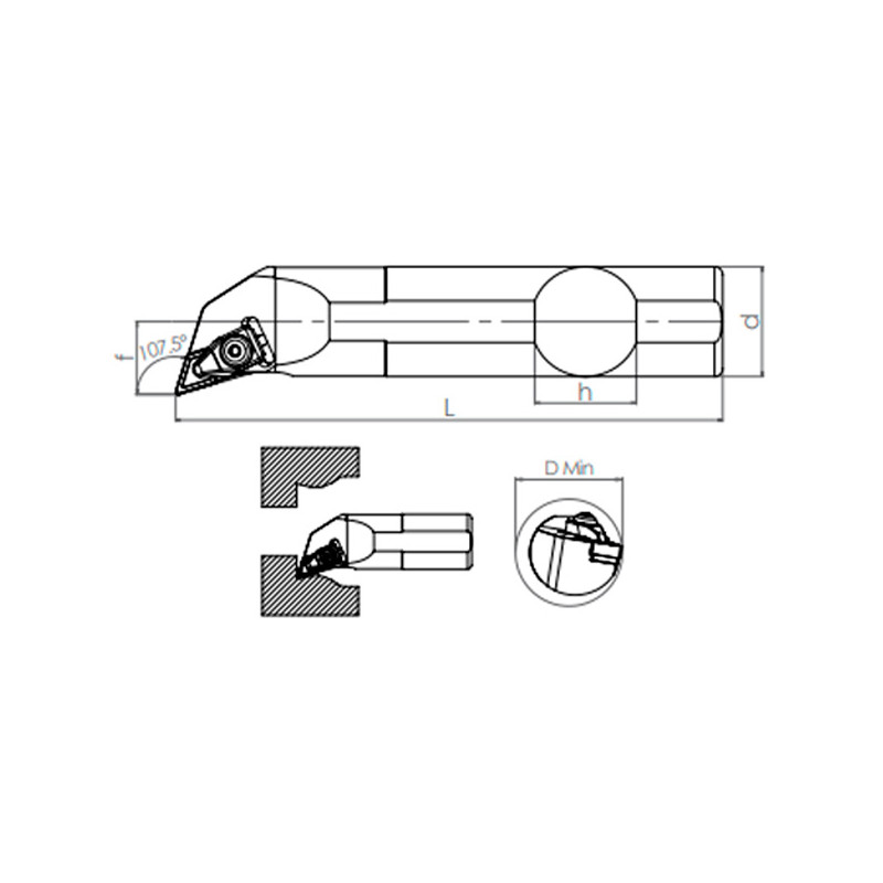 Internal Turning Holder TDQNR/L (107.5°)