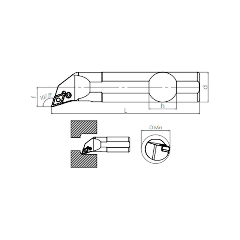 Portaherramientas de Torno PDQNR/L (107.5°)  Interior 