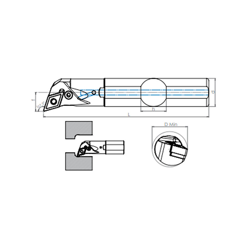 Portaherramientas de Torno A-PDQNR/L (107.5°)  Interior 