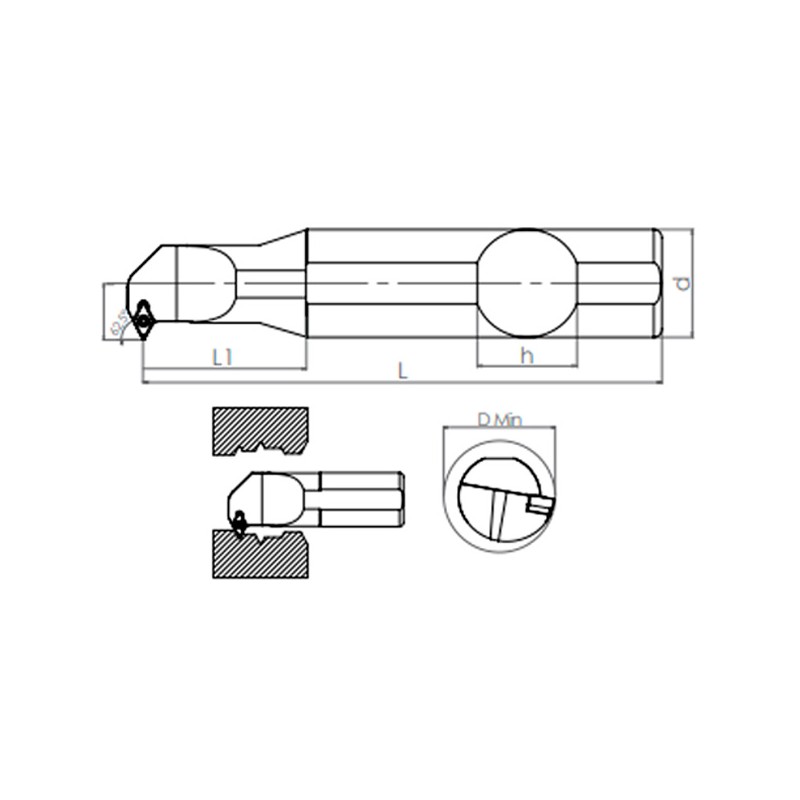 Portaherramientas de Torno SD-CR/L (62.5°)  Interior 