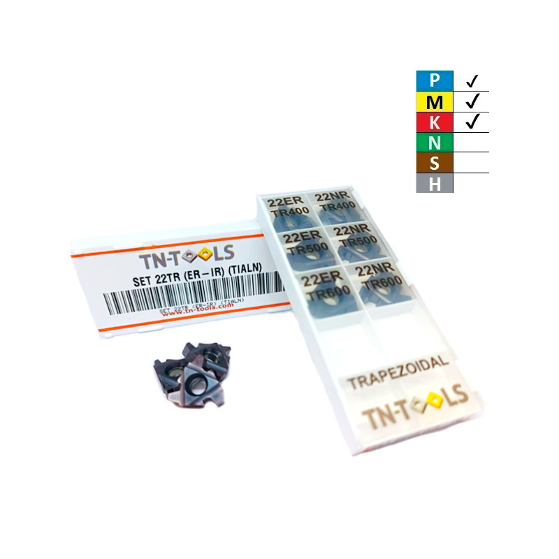 Kit de Placas de Roscar 22ER/IR TN-TOOLS de Rosca Trapezoidal (3,5 - 6,0) Recubrimiento TIALN